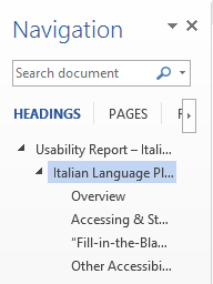 navigation pane in Word